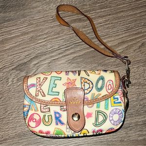 Dooney & Bourke multicolor wristlet. Good condition. Leather strap.